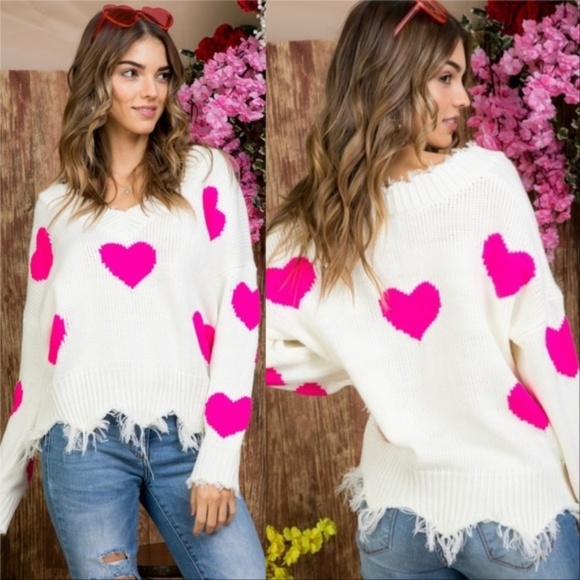 SWEATER Heart Print Knit Sweater - Picture 2 of 4
